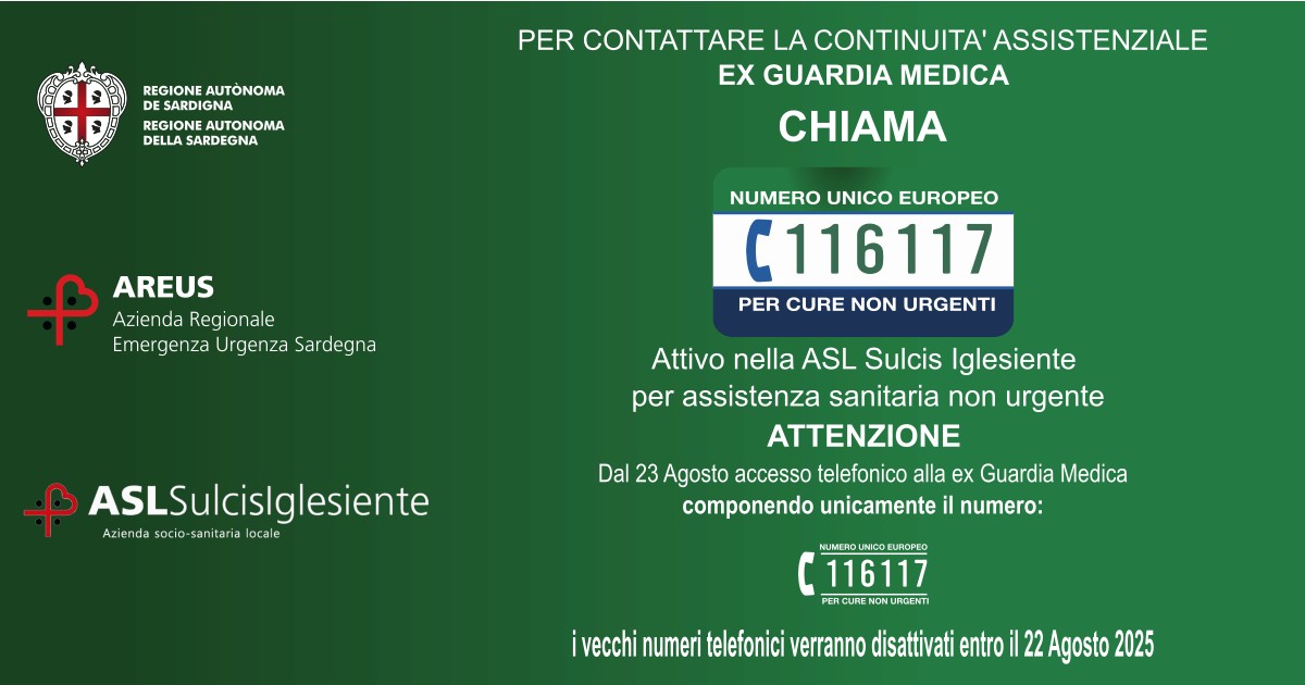 Dal 23 agosto il numero unico 116117 per la Continuità Assistenziale Dal 23 agosto il numero unico 116117 per la Continuità Assistenziale